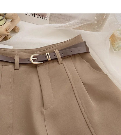 Casual Women A-Line Shorts Fashion Office Lady Commute Vintage Solid High Waist Short Pants Casual Streetwear Summer Trousers