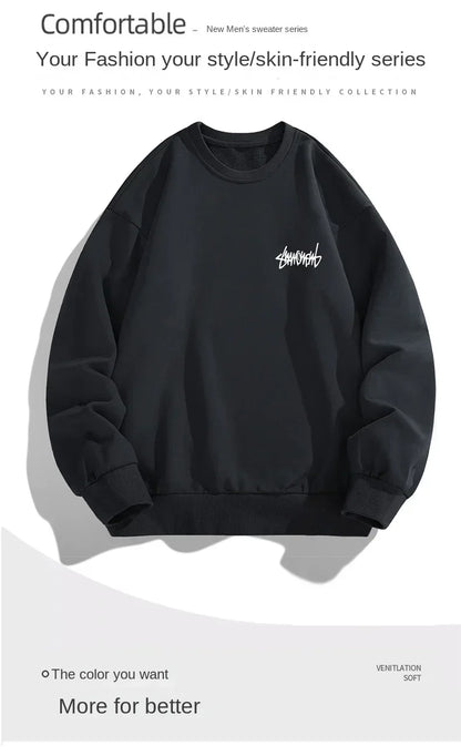 2024 Spring Autumn New Men Casual Sweatshirts Harajuku Loose Streetwear Tops O Neck Pullover Hoody Solid Mens Sweatshirts M-3XL