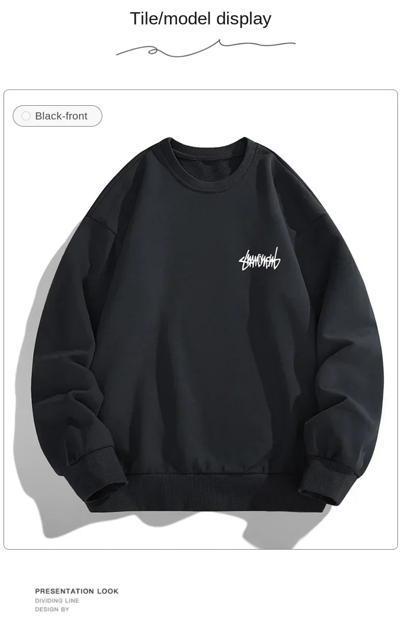 2024 Spring Autumn New Men Casual Sweatshirts Harajuku Loose Streetwear Tops O Neck Pullover Hoody Solid Mens Sweatshirts M-3XL