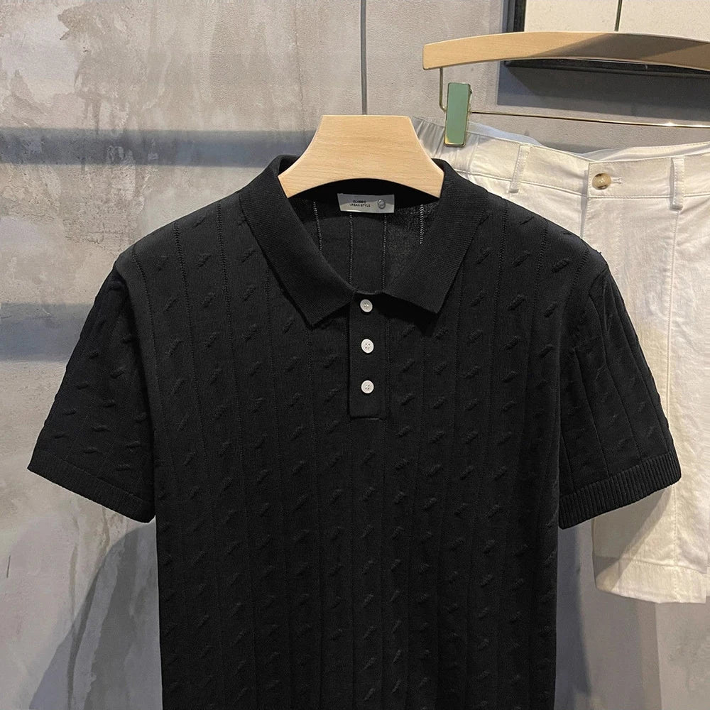 2025 Summer New Men's Solid Color Short Sleeve Polo Shirt Hong Kong Style Business Casual Fashion Slim Fit All-Match Men's Shirt