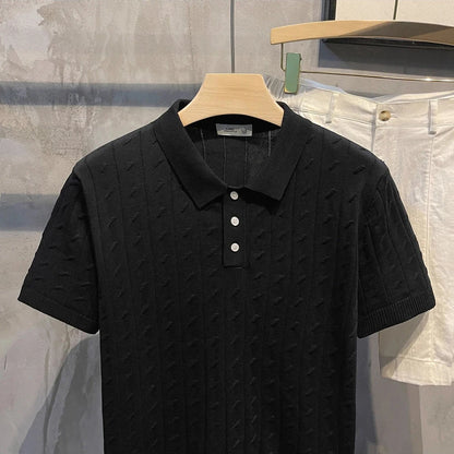 2025 Summer New Men's Solid Color Short Sleeve Polo Shirt Hong Kong Style Business Casual Fashion Slim Fit All-Match Men's Shirt