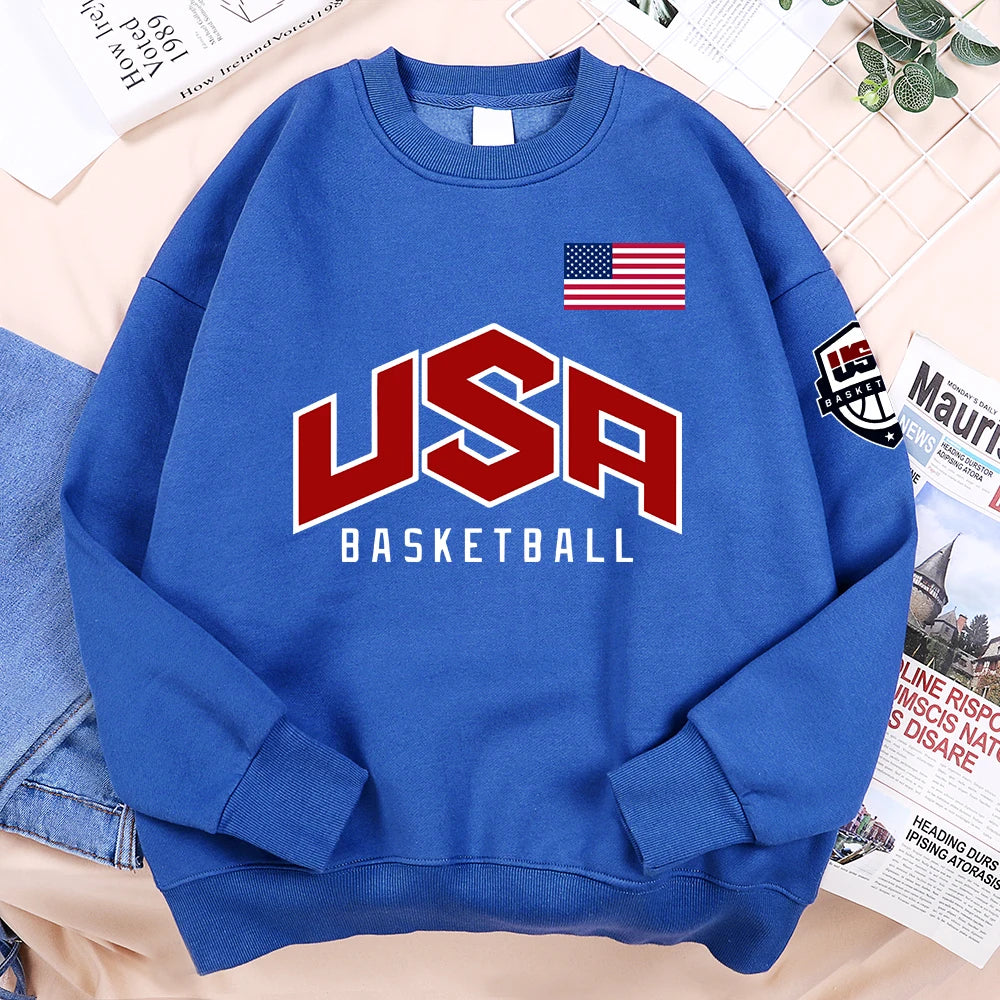 USA Basketballer Printed Street Casual Hoody Men Women Hip Hop Oversized Clothing Loose Warm Fleece Sweatshirts Couple Hoodies