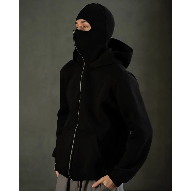 Men's Double Hat Mask Zipper Design Winter Windproof Hoodie Sports Jacket Outdoor Activities Hiking Travel Running Sweatshirt ﻿