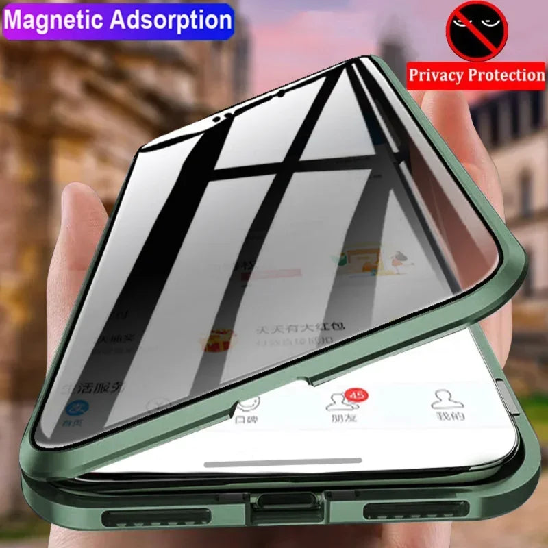 Anti-Peeping Privacy Protection Magnetic Case For iPhone 17 16e 16 15 11 14 12 13 Pro XS Max XR SE2 X 8 Double Glass Metal Cover
