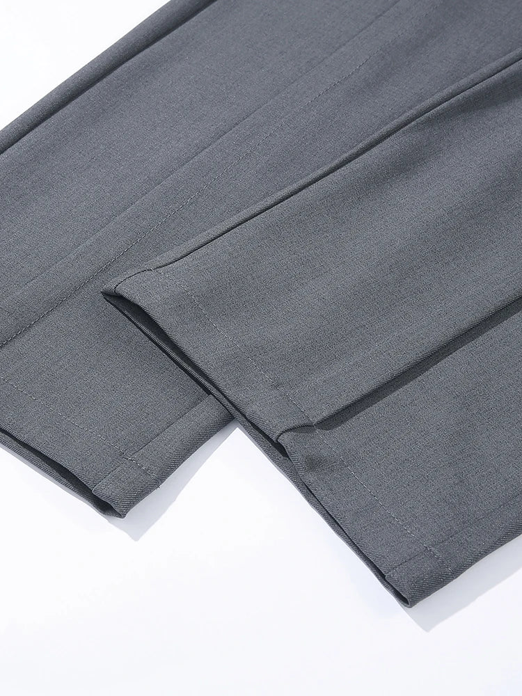 2023 New Autumn Casual Pants Men Korean Fashion Banded Waist Stretch Wide Leg Pleated Suit Slacks Straight Loose Drape Trousers