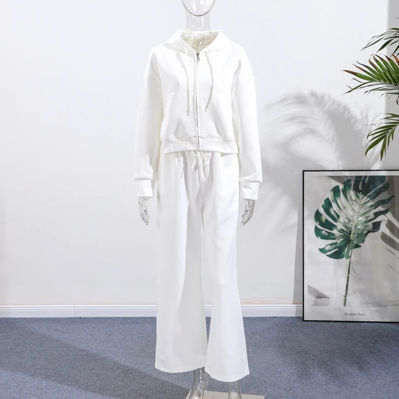 Casual Women's Tracksuit With Hat Zipper Full Sleeve Coat Loose Pants Solid Two Pieces Female Sets 2025 Autumn Sport Lady Suit