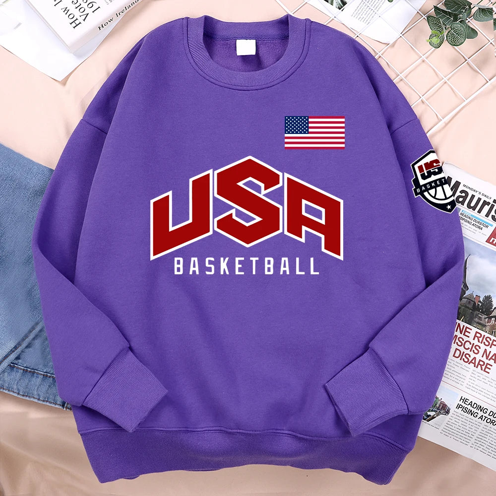 USA Basketballer Printed Street Casual Hoody Men Women Hip Hop Oversized Clothing Loose Warm Fleece Sweatshirts Couple Hoodies