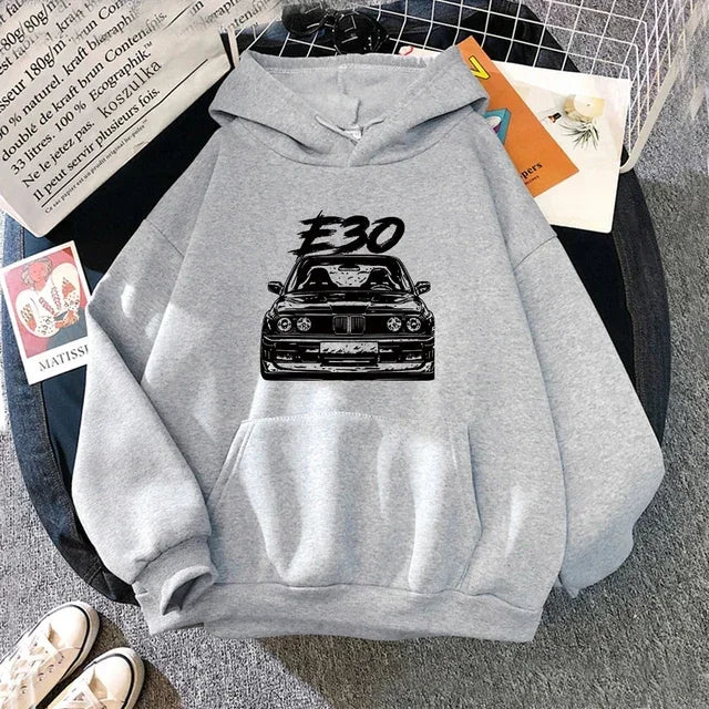 E30 Men's Hooded Sweatshirt Round Neck Warm Sweatshirt Hip Hop Print Cartoon Pocket Street Autumn/Winter