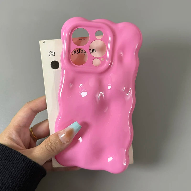 Candy Color Glossy 3D Meteorite Pattern For iPhone 16 Pro Max 17 Air 15 Plus 13 14 12 11 Shockproof Back Cover