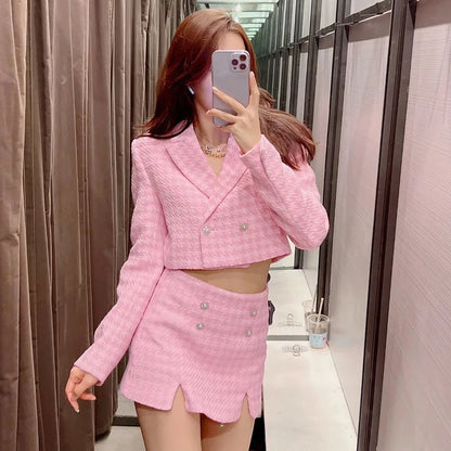 Klacwaya Tweed Set 2 Piece Chic Blazer Women Suit Shorts Sets Women 2022 Suit With Shorts For Women Female Suits