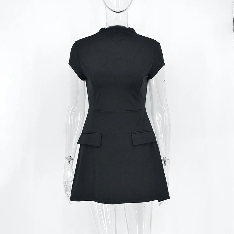 Summer Short Sleeve Black Slim Mini