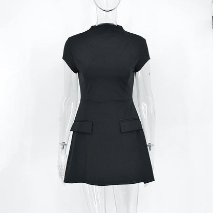 Summer Short Sleeve Black Slim Mini