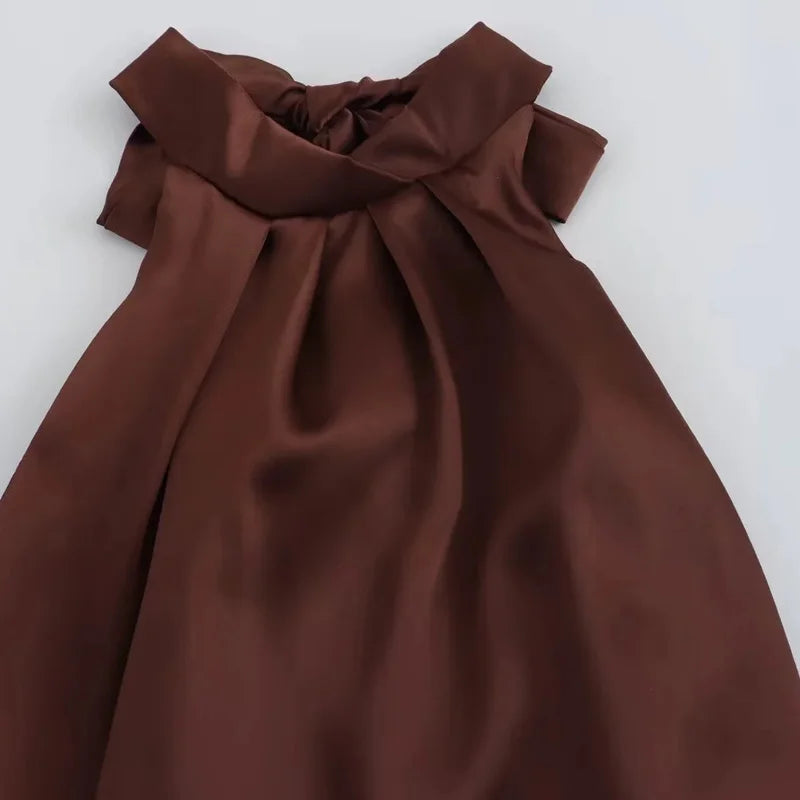 TRAF Halter Satin Tied Backless