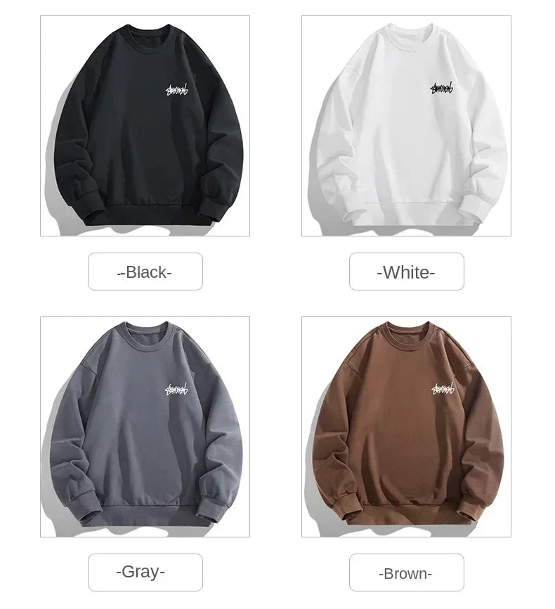 2024 Spring Autumn New Men Casual Sweatshirts Harajuku Loose Streetwear Tops O Neck Pullover Hoody Solid Mens Sweatshirts M-3XL