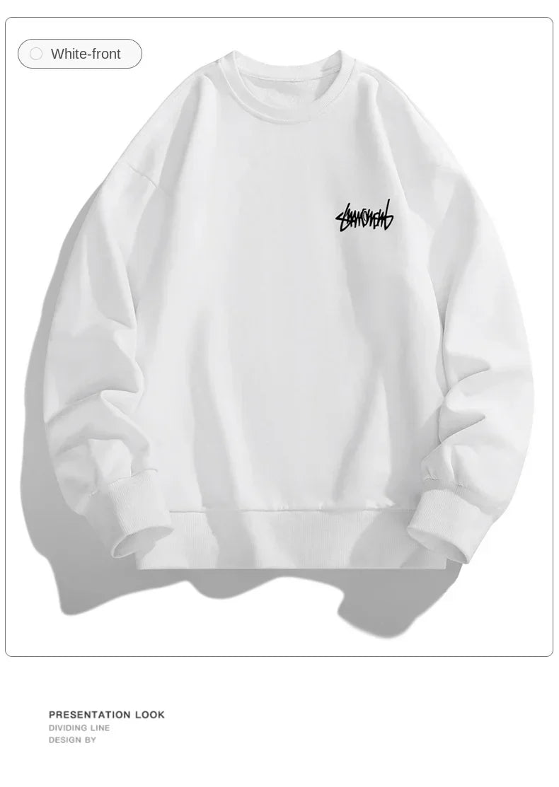 2024 Spring Autumn New Men Casual Sweatshirts Harajuku Loose Streetwear Tops O Neck Pullover Hoody Solid Mens Sweatshirts M-3XL