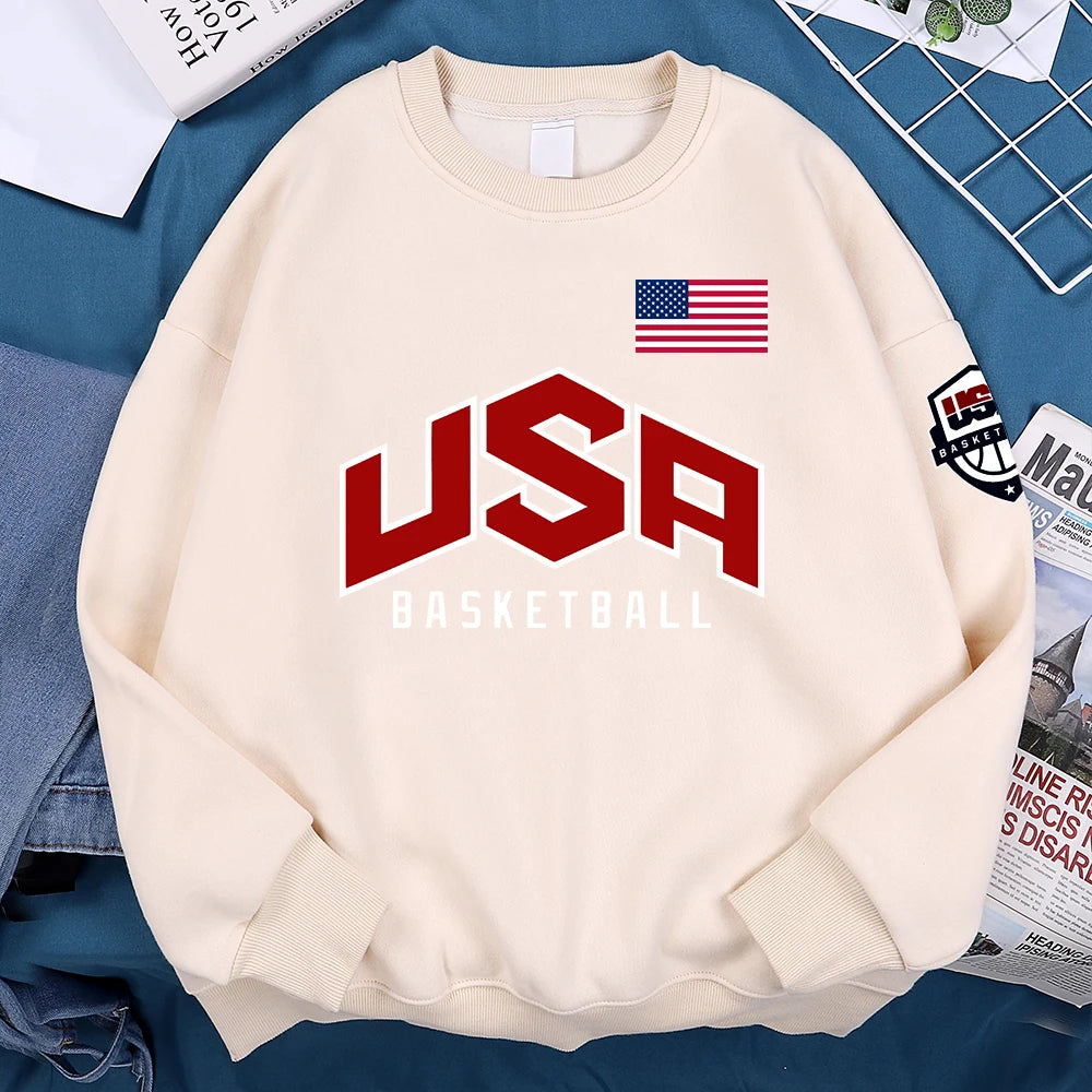 USA Basketballer Printed Street Casual Hoody Men Women Hip Hop Oversized Clothing Loose Warm Fleece Sweatshirts Couple Hoodies
