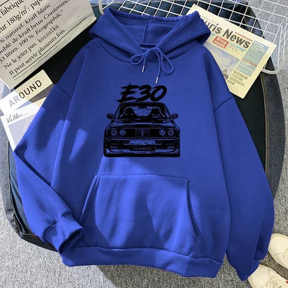 E30 Men's Hooded Sweatshirt Round Neck Warm Sweatshirt Hip Hop Print Cartoon Pocket Street Autumn/Winter
