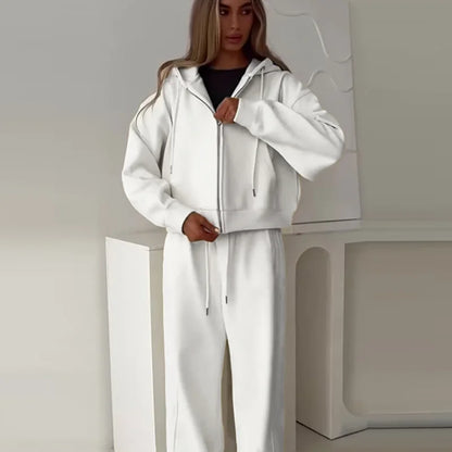 Casual Women's Tracksuit With Hat Zipper Full Sleeve Coat Loose Pants Solid Two Pieces Female Sets 2025 Autumn Sport Lady Suit