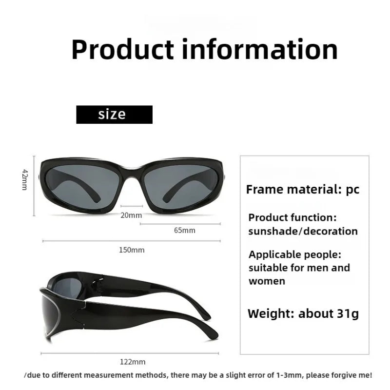 Unisex Y2K Cyberpunk Cool Black Silver Sunglasses for Men Women Stylish Future Science Polarised Lens Cycling Eyewear