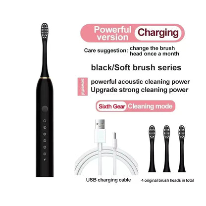 Electric Ultrasonic Toothbrush Six Speed Mode Home Soft Hair USB Charging Waterproof Adult Tooth Cleaner Automatic Couple Set