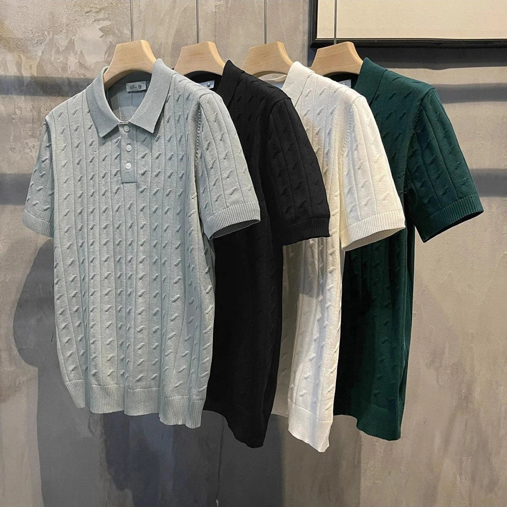 2025 Summer New Men's Solid Color Short Sleeve Polo Shirt Hong Kong Style Business Casual Fashion Slim Fit All-Match Men's Shirt