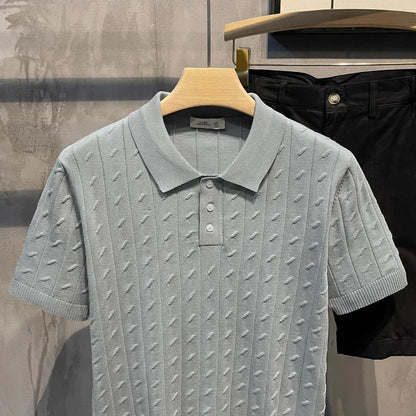 2025 Summer New Men's Solid Color Short Sleeve Polo Shirt Hong Kong Style Business Casual Fashion Slim Fit All-Match Men's Shirt