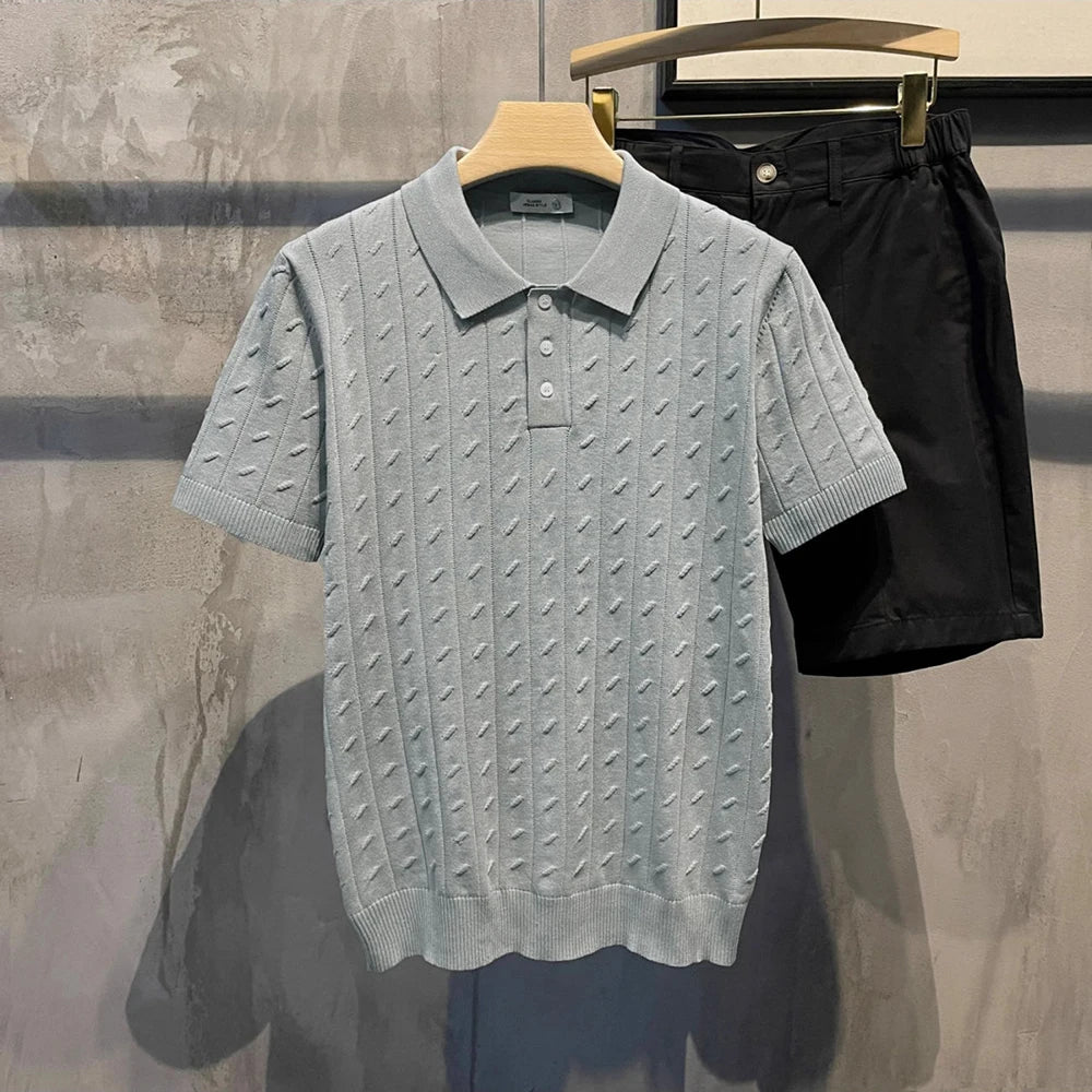 2025 Summer New Men's Solid Color Short Sleeve Polo Shirt Hong Kong Style Business Casual Fashion Slim Fit All-Match Men's Shirt