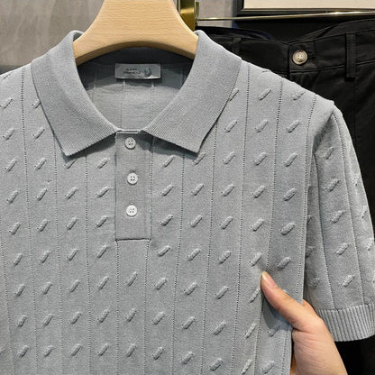 2025 Summer New Men's Solid Color Short Sleeve Polo Shirt Hong Kong Style Business Casual Fashion Slim Fit All-Match Men's Shirt