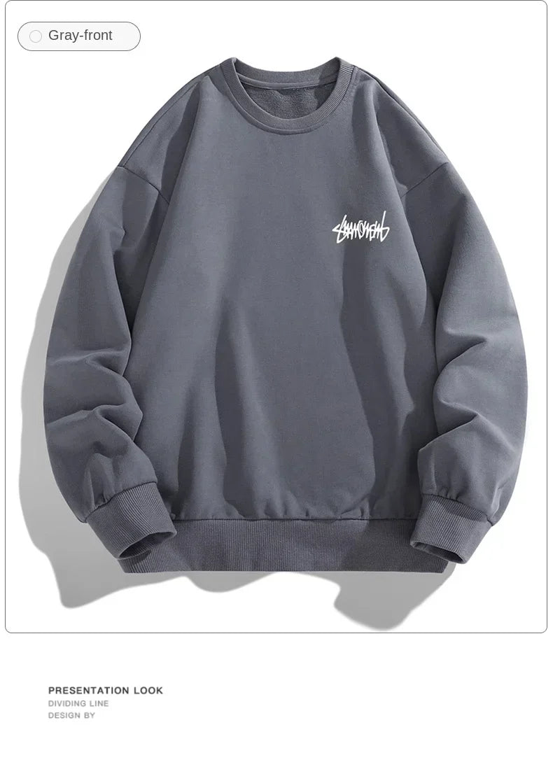 2024 Spring Autumn New Men Casual Sweatshirts Harajuku Loose Streetwear Tops O Neck Pullover Hoody Solid Mens Sweatshirts M-3XL