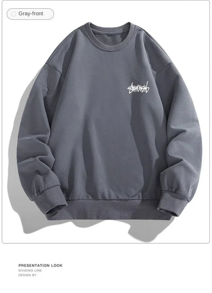 2024 Spring Autumn New Men Casual Sweatshirts Harajuku Loose Streetwear Tops O Neck Pullover Hoody Solid Mens Sweatshirts M-3XL