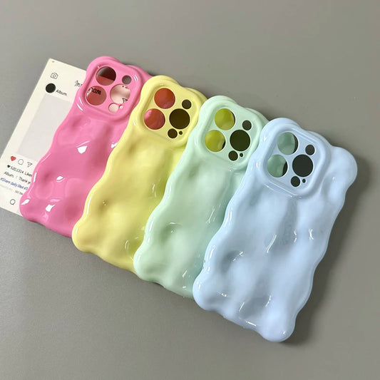 Candy Color Glossy 3D Meteorite Pattern For iPhone 16 Pro Max 17 Air 15 Plus 13 14 12 11 Shockproof Back Cover