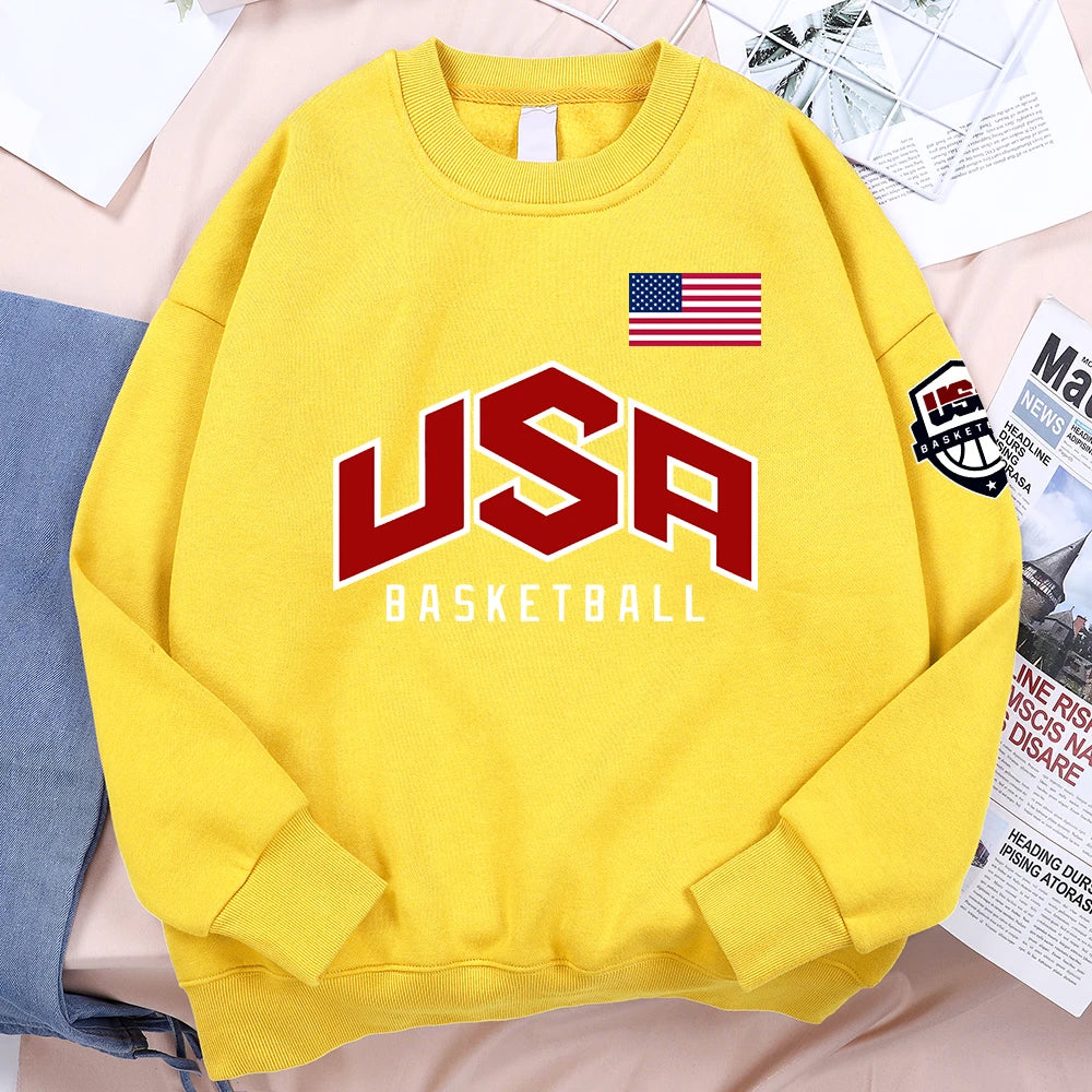 USA Basketballer Printed Street Casual Hoody Men Women Hip Hop Oversized Clothing Loose Warm Fleece Sweatshirts Couple Hoodies