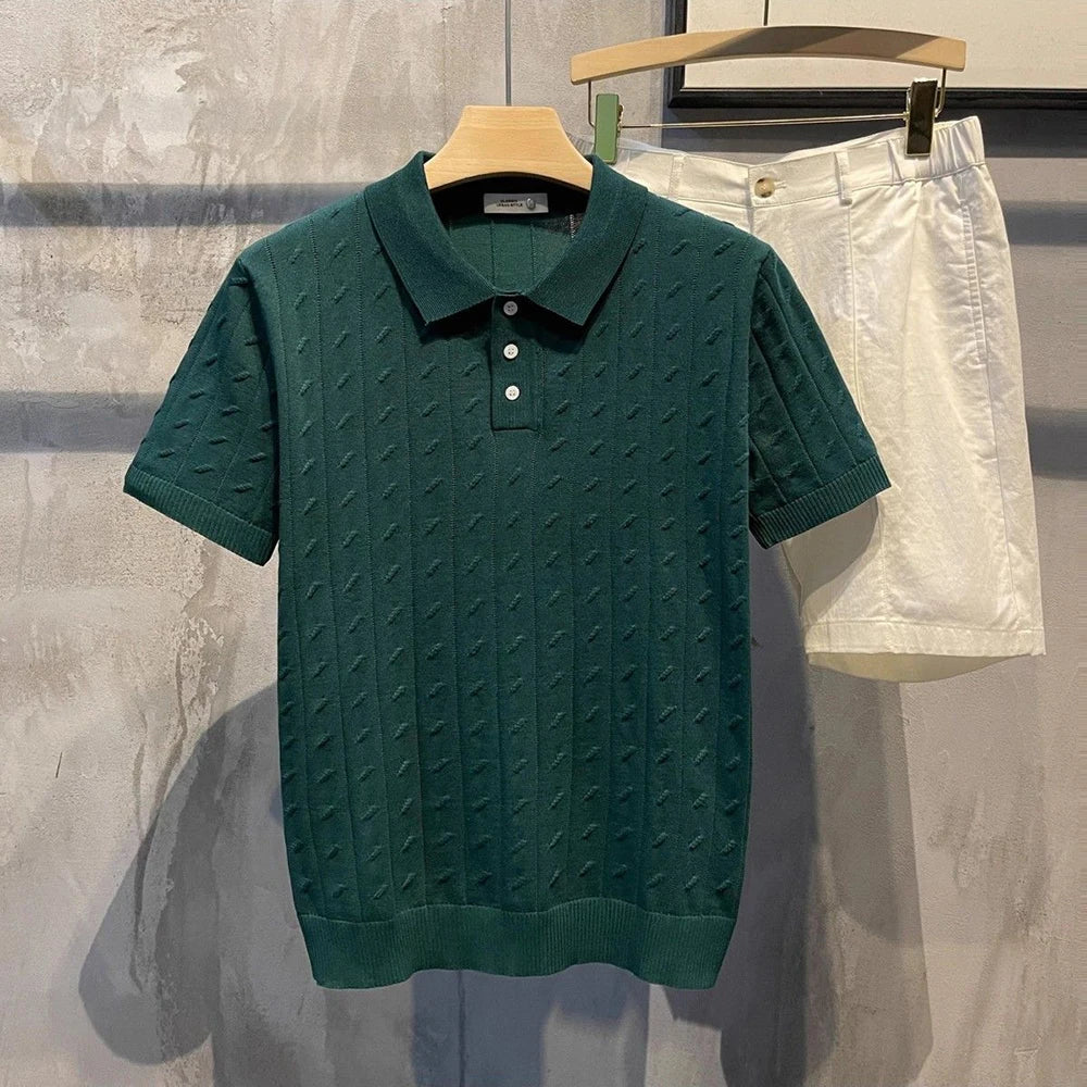 2025 Summer New Men's Solid Color Short Sleeve Polo Shirt Hong Kong Style Business Casual Fashion Slim Fit All-Match Men's Shirt