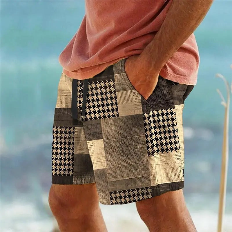 Hawaiian Swim Trunks 3D Plaid