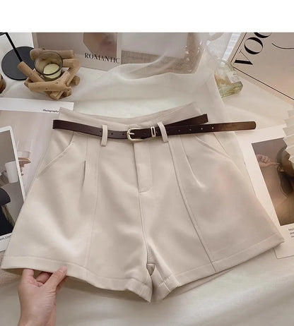 Casual Women A-Line Shorts Fashion Office Lady Commute Vintage Solid High Waist Short Pants Casual Streetwear Summer Trousers