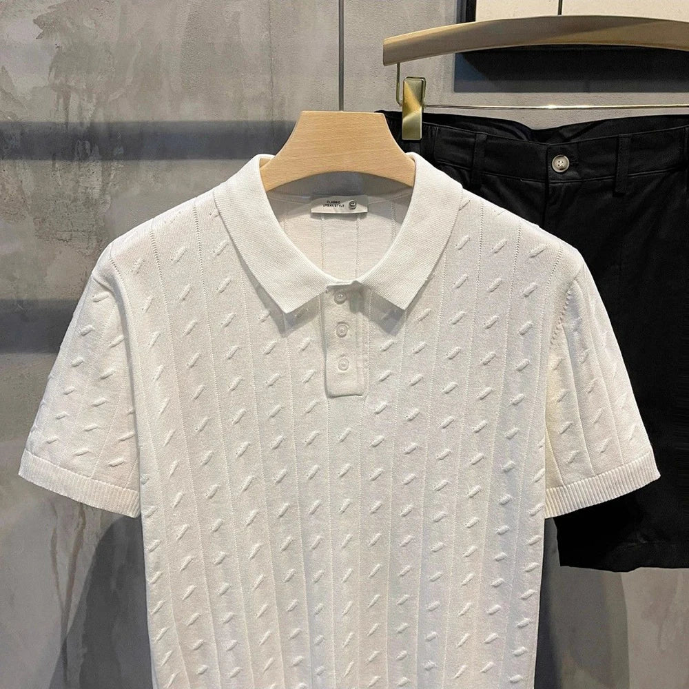 2025 Summer New Men's Solid Color Short Sleeve Polo Shirt Hong Kong Style Business Casual Fashion Slim Fit All-Match Men's Shirt