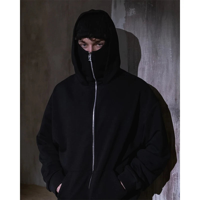 Men's Double Hat Mask Zipper Design Winter Windproof Hoodie Sports Jacket Outdoor Activities Hiking Travel Running Sweatshirt ﻿