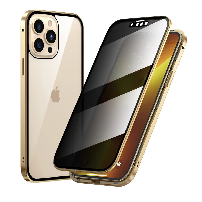 Anti-Peeping Privacy Protection Magnetic Case For iPhone 17 16e 16 15 11 14 12 13 Pro XS Max XR SE2 X 8 Double Glass Metal Cover